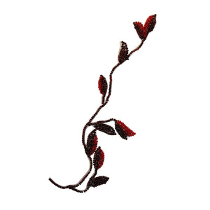 ID 8916 Red Garden Vine Patch Leaves Nature Plant Grow Beaded Iron On Applique