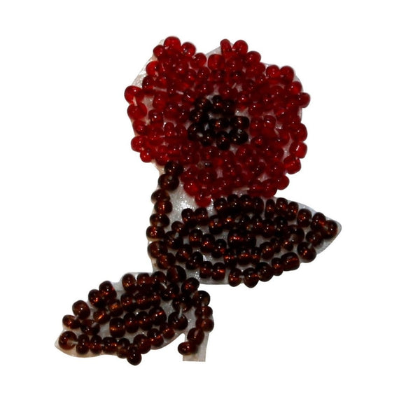 ID 8920 Dark Red Daisy Flower Patch Garden Plant Blossom Beaded Iron On Applique