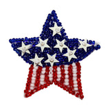 ID 8859 American Flag Star Patch Patriotic Symbol Craft Beaded Iron On Applique