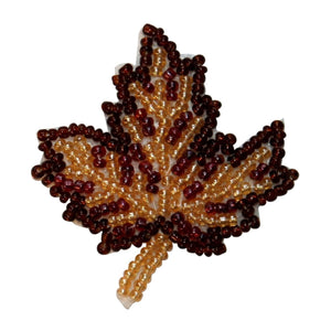 ID 8936 Fall Maple Tree Leaf Patch Tri Color Dried Plant Beaded Iron On Applique