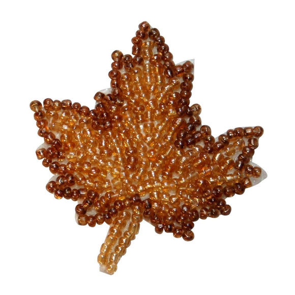 ID 8937 Fall Maple Tree Leaf Patch Dried Plant Nature Beaded Iron On Applique