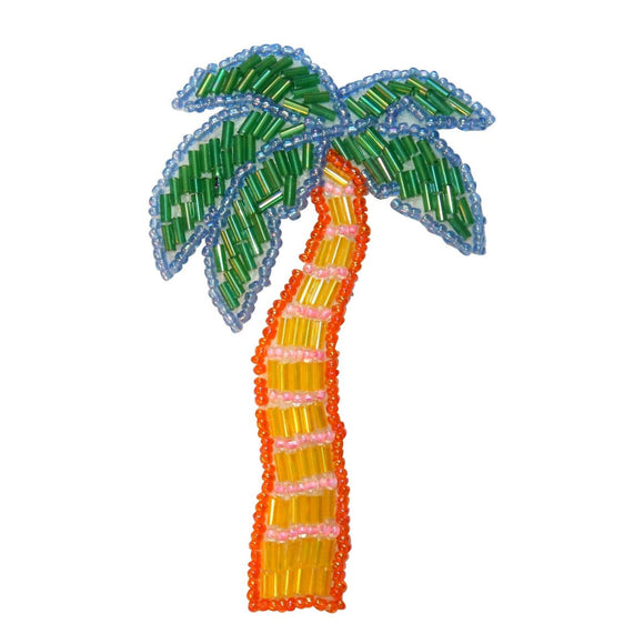 ID 8965 Tropical Palm Tree Patch Island Beach Coconut Beaded Iron On Applique
