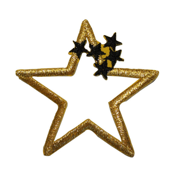ID 3513 Gold Star Outline With Cluster Patch Craft Embroidered Iron On Applique