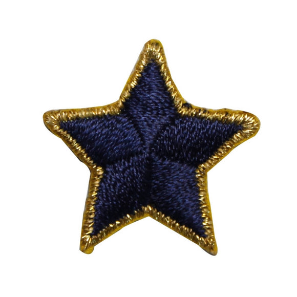 ID 3522 Blue Star Gold Border Patch Shiny Craft Embroidered Iron On Applique