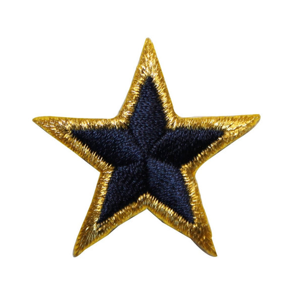 ID 3523 Blue Star Gold Border Patch Shiny Craft Embroidered Iron On Applique