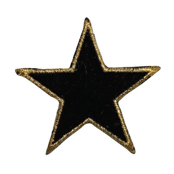 ID 3525 Black Star Gold Border Patch Night Sky Craft Embroidered IronOn Applique