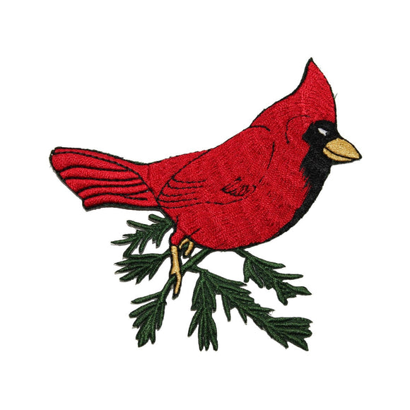 ID 3608 Cardinal on Branch Patch Bird Perch Nest Embroidered Iron On Applique