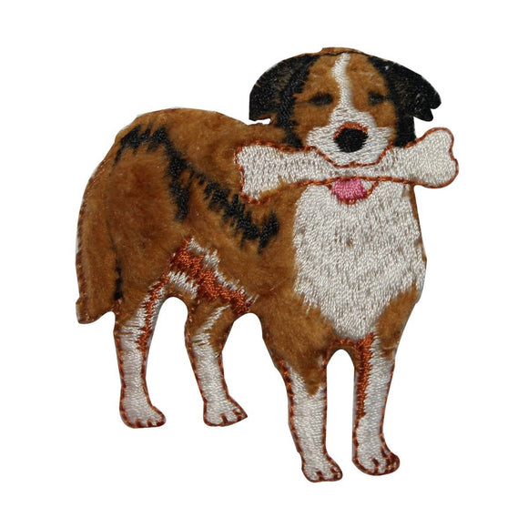 ID 3616 Fluffy Dog With Bone Patch Furry Pet Canine Embroidered Iron On Applique