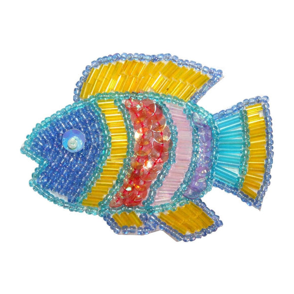 ID 8877 Tropical Aquarium Fish Patch Ocean Animal Craft Beaded Iron On Applique