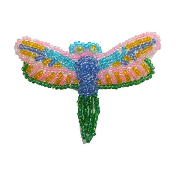 ID 8890 Dragonfly Spread Wing Patch Garden Insect Bug Beaded Iron On Applique
