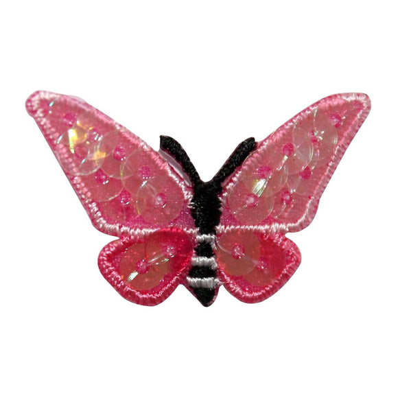 ID 8896 Pink Butterfly Sequin Wings Patch Insect Bug Fly Beaded Iron On Applique