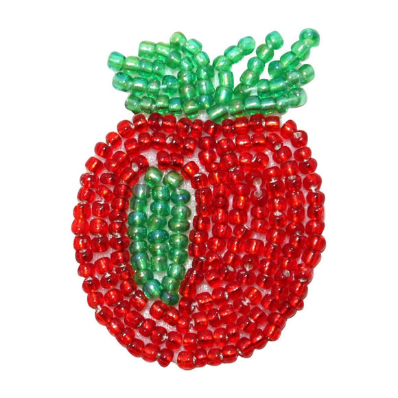 ID 9115 Red Apple Fruit Patch Healthy Snack Food Tree Beaded Iron On Applique