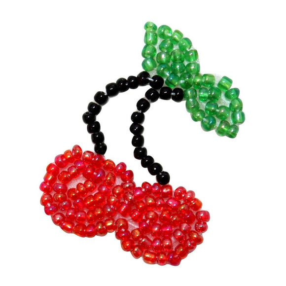 ID 9117 Pair of Wild Cherry Patch Lucky Slot Stem Fruit Beaded Iron On Applique