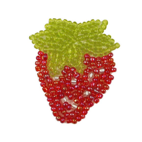 ID 9118 Red Strawberry With Leaves Patch Garden Fruit Beaded Iron On Applique