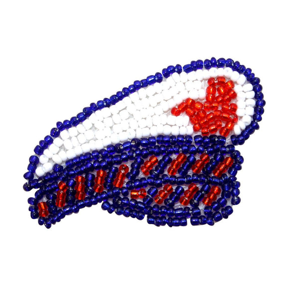 ID 9124 Ship Captain Hat Patch Ship Boat Sailing Cap Beaded Iron On Applique