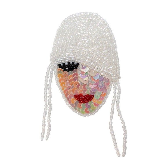 ID 9147 Sequin Woman Face Patch Celebrity Fashion Model Beaded Iron On Applique