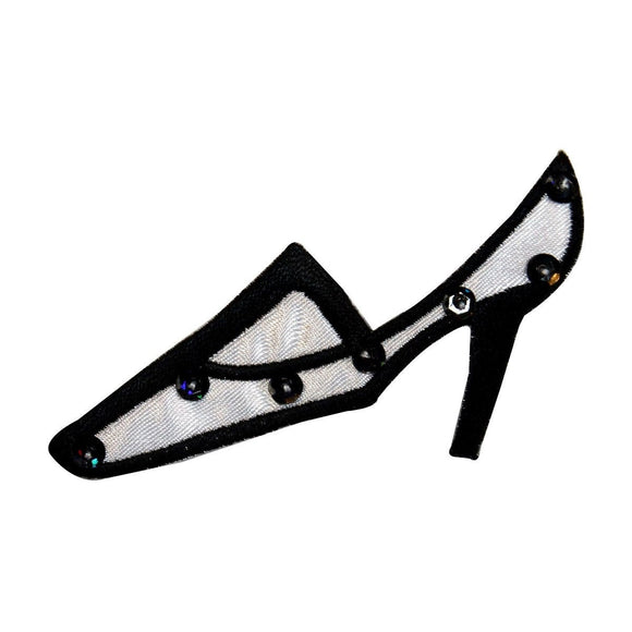 ID 9041 Sequin White Stiletto Patch Heel Dress Shoe Embroidered Iron On Applique