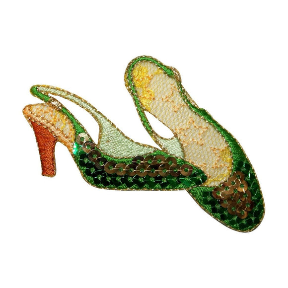 ID 9042 Sequin High Heel Shoes Patch Slipper Formal Embroidered Iron On Applique
