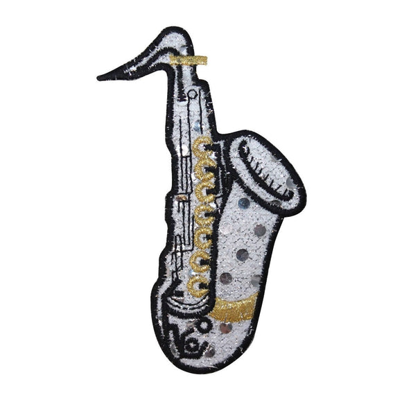 ID 9163 Silver Saxophone Patch Jazz Instrument Music Embroidered IronOn Applique