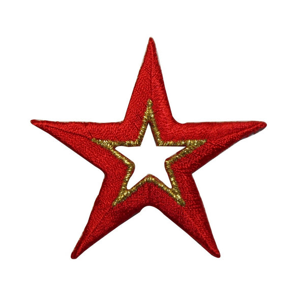 ID 3543 Red Star Gold Trim Patch Decoration Craft Embroidered Iron On Applique