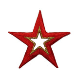 ID 3543 Red Star Gold Trim Patch Decoration Craft Embroidered Iron On Applique