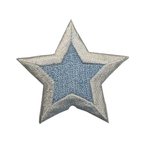 ID 3544 Blue Star White Trim Patch Decoration Craft Embroidered Iron On Applique