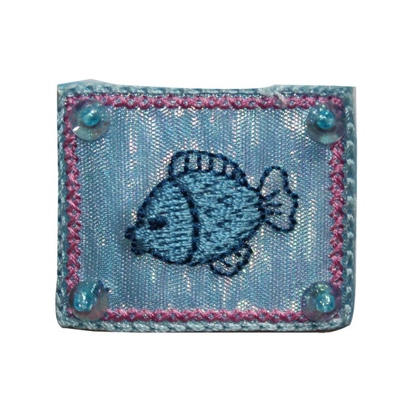 ID 3644 Jeweled Sequins Fish Badge Patch Frame Embroidered Iron On Applique