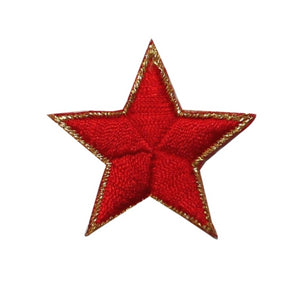 ID 3566 Red Star With Gold Trim Patch Craft Symbol Embroidered Iron On Applique