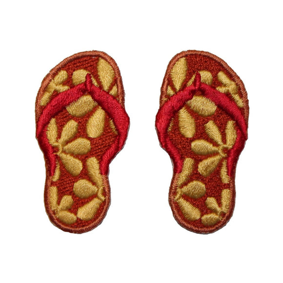 ID 3665AB Set of 2 Flower Sandals Patch Flip Flops Embroidered Iron On Applique