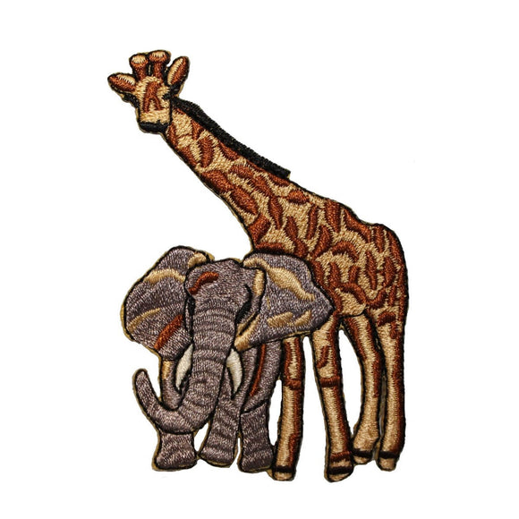 ID 3573 Giraffe and Elephant Patch African Safari Embroidered Iron On Applique
