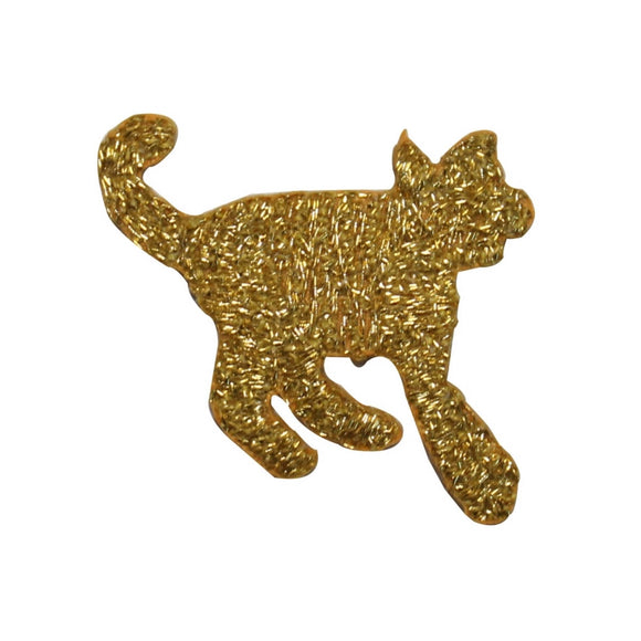 ID 3577 Gold Cat Silhouette Patch Craft Emblem Embroidered Iron On Applique
