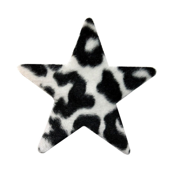 ID 9064 Fuzzy Cheetah Print Star Patch Craft Shape Symbol Felt Iron On Applique