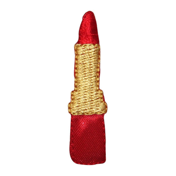 ID 9076 Ruby Red Lipstick Tube Patch Gold Cosmetics Embroidered Iron On Applique