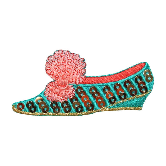 ID 9077 Sequin Floral Slipper Shoe Patch Formal Flat Embroidered IronOn Applique