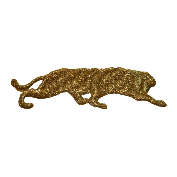 ID 3597 Gold Panther Silhouette Patch Wild Cat Embroidered Iron On Applique