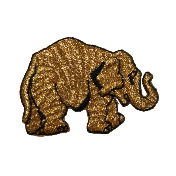 ID 3599 Gold Elephant Silhouette Patch Metallic Embroidered Iron On Applique