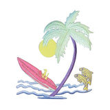 ID 5007 Beach Scene Large Patch Ocean Boat Vacation Embroidered Iron On Applique