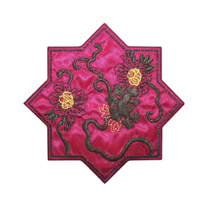 ID 5103 Magenta Flower Star Large Patch Chinese Embroidered Iron On Applique