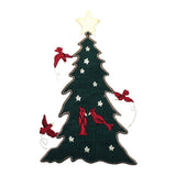ID 5125 Big Christmas Tree Patch Cardinal Birds Felt Embroidered IronOn Applique
