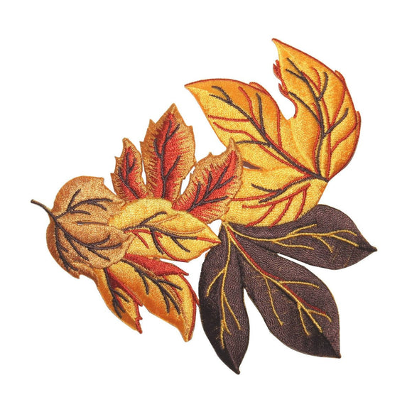 ID 5033 Fall Leaves Cluster Large Patch Autumn Leaf Embroidered Iron On Applique