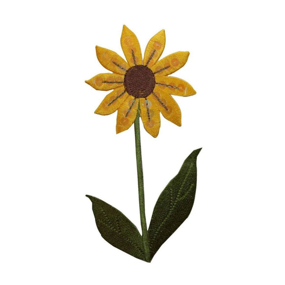 ID 6020 Sequin Sunflower With Leaves Patch Flower Embroidered Iron On Applique