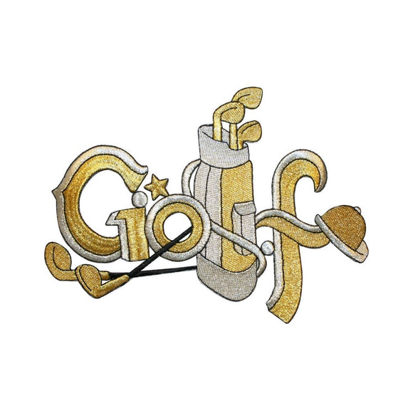 ID 5035 Gold Golf Design Large Patch Club Emblem Embroidered Iron On Applique