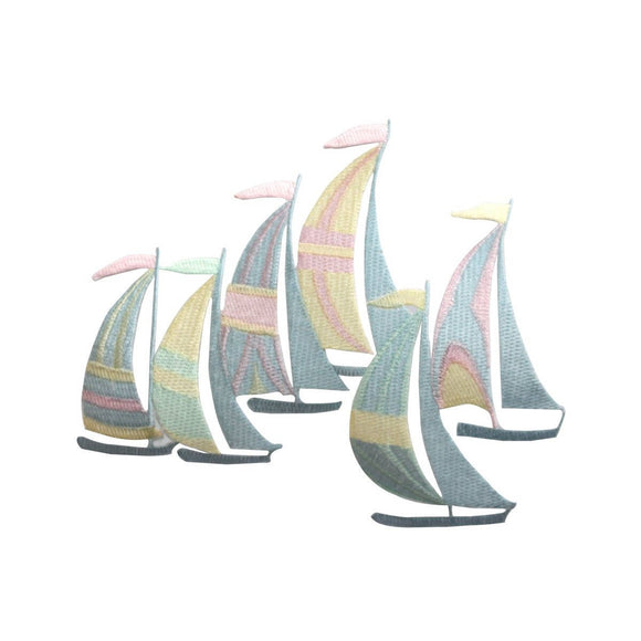 ID 5071 Multi Colored Sail Boats Large Patch Ocean Embroidered Iron On Applique