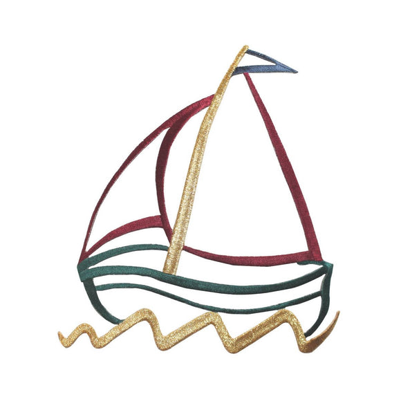ID 5072 Multicolor Sail Boat Outline Large Patch Sea Embroidered IronOn Applique