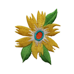ID 6061 Yellow Flower With Leaves Patch Garden Bloom Embroidered IronOn Applique