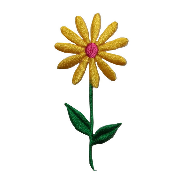 ID 6063 Yellow Daisy On Stem Patch Flower Garden Embroidered Iron On Applique