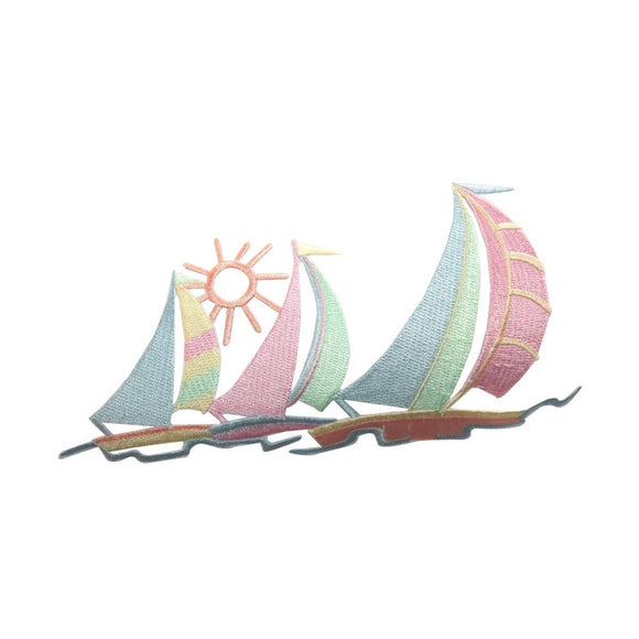 ID 5078 Multi Color Sail Boats Large Patch Ocean Sea Embroidered IronOn Applique