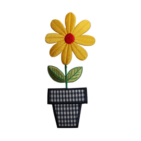 ID 6082 Potted Yellow Daisy Patch Flower Plant Craft Embroidered IronOn Applique