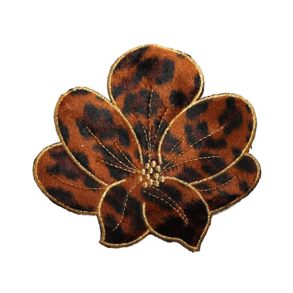 ID 5095 Fuzzy Leopard Print Flower Large Patch Embroidered Iron On Applique