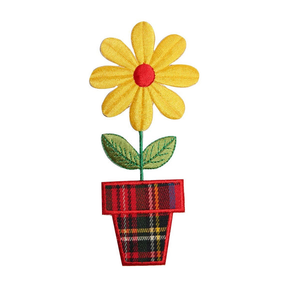 ID 6086 Plaid Potted Flower Patch Daisy Garden Bloom Embroidered IronOn Applique